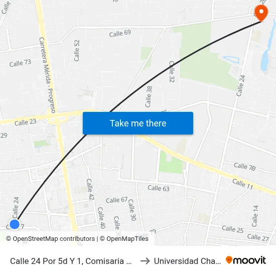 Calle  24 Por 5d Y 1, Comisaria Xcumpich to Universidad Chapingo map