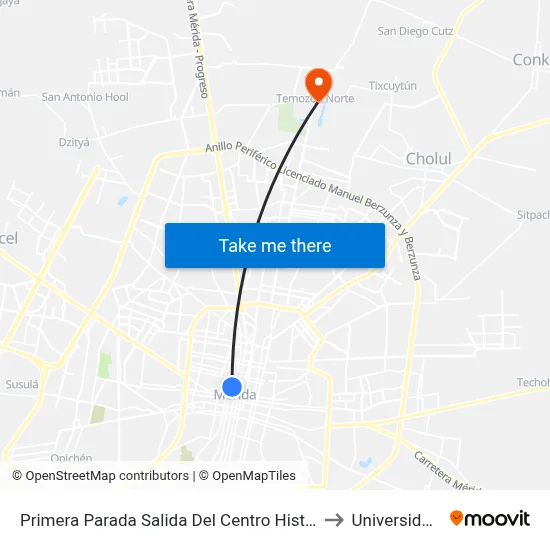 Primera Parada Salida Del Centro Histórico, Calle 64 Por 55 Y 53, Centro to Universidad Chapingo map