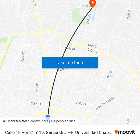Calle 18 Por 21 Y 19, García Ginerés to Universidad Chapingo map