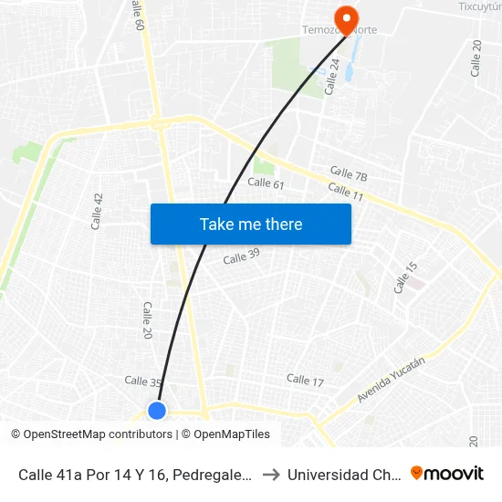 Calle 41a Por 14 Y 16, Pedregales De Tanlum to Universidad Chapingo map