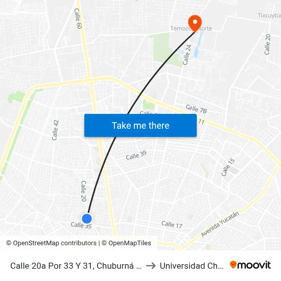 Calle 20a Por 33 Y 31, Chuburná De Hidalgo to Universidad Chapingo map