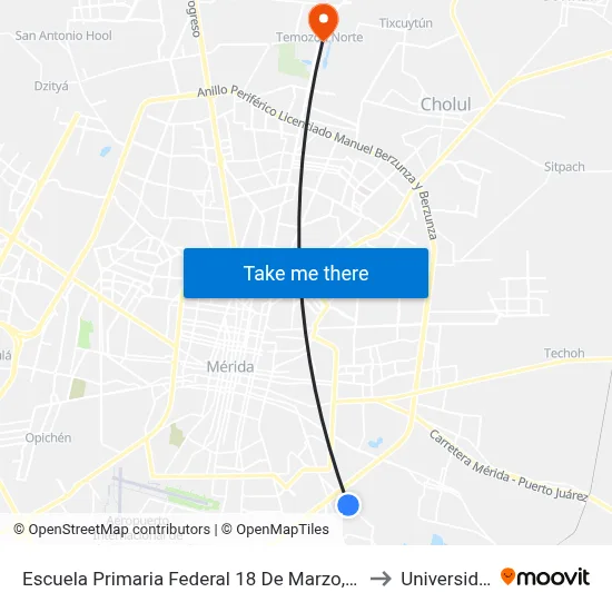 Escuela Primaria Federal 18 De Marzo, Calle 58 Por 59 Y 61, Mulchechén, Kanasín to Universidad Chapingo map