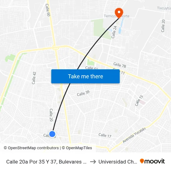 Calle 20a Por 35 Y 37, Bulevares De Chuburná to Universidad Chapingo map