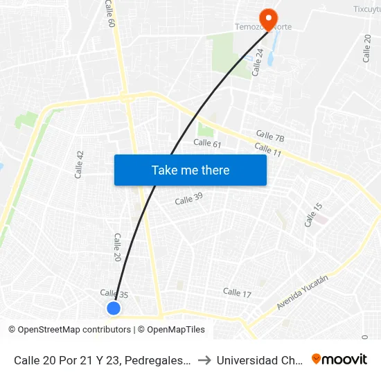 Calle 20 Por 21 Y 23, Pedregales De Tanlum to Universidad Chapingo map