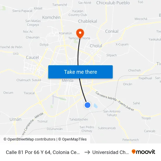 Calle 81 Por 66 Y 64, Colonia Centro, Kanasín to Universidad Chapingo map