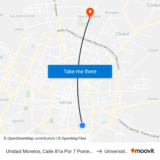 Unidad Morelos, Calle 81a Por 7 Poniente Y 24, Fraccionamiento Unidad Morelos to Universidad Chapingo map