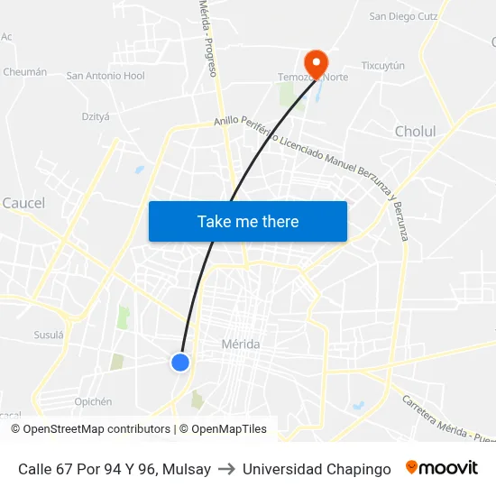Calle 67 Por 94 Y 96, Mulsay to Universidad Chapingo map