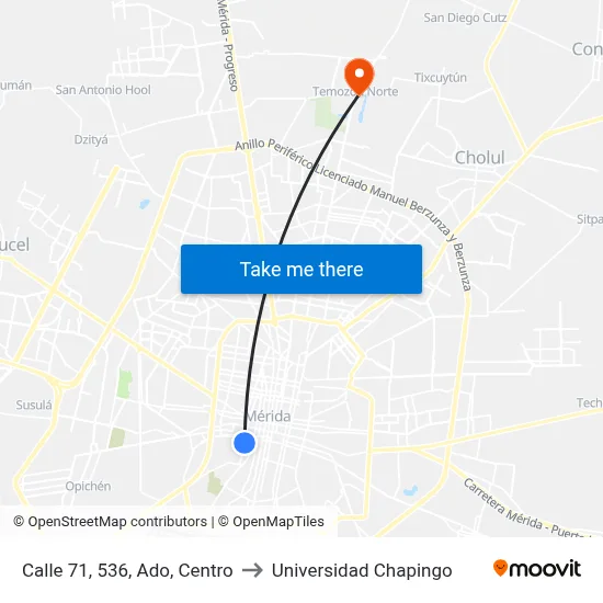 Calle 71, 536, Ado, Centro to Universidad Chapingo map