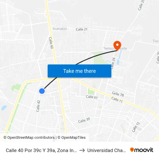 Calle 40 Por 39c Y 39a, Zona Industrial to Universidad Chapingo map