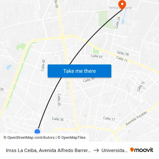Imss La Ceiba, Avenida Alfredo Barrera Vazquez Por 38 Y 40, Pensiones to Universidad Chapingo map