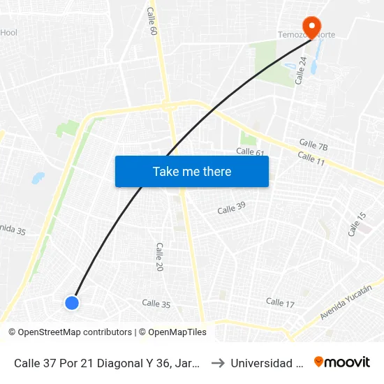 Calle 37 Por 21 Diagonal Y 36, Jardines De Pensiones. to Universidad Chapingo map