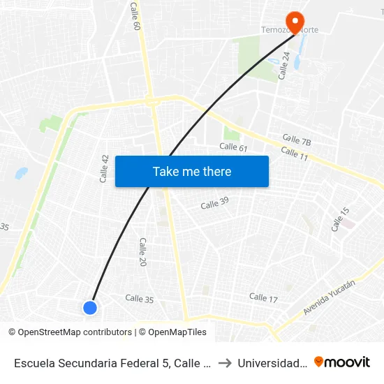 Escuela Secundaria Federal 5, Calle 42 Por 20 Y 117, Limones to Universidad Chapingo map