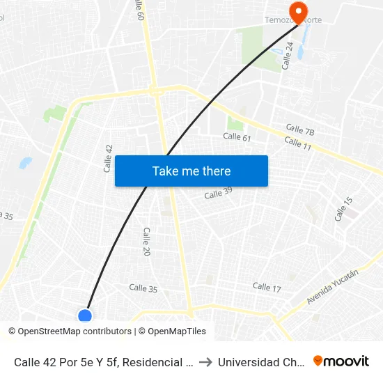 Calle 42 Por 5e Y 5f, Residencial Pensiones. to Universidad Chapingo map