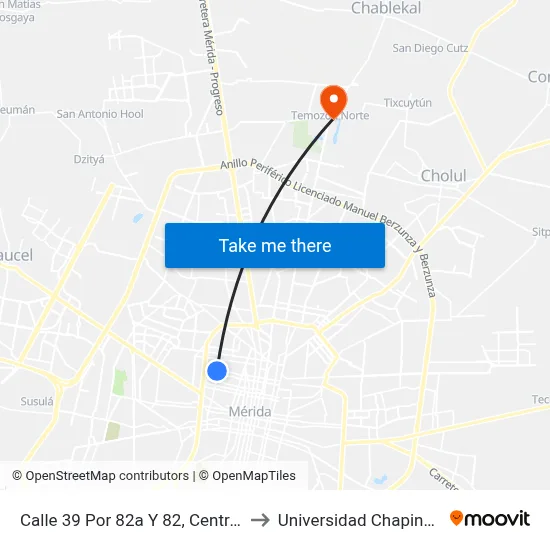 Calle 39 Por 82a Y 82, Centro. to Universidad Chapingo map