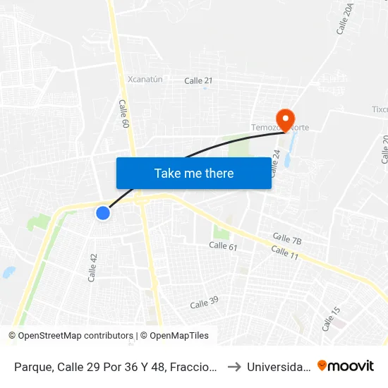 Parque, Calle 29 Por 36 Y 48, Fraccionamiento Francisco De Montejo V to Universidad Chapingo map