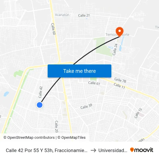 Calle 42 Por 55 Y 53h, Fraccionamiento Francisco De Montejo to Universidad Chapingo map
