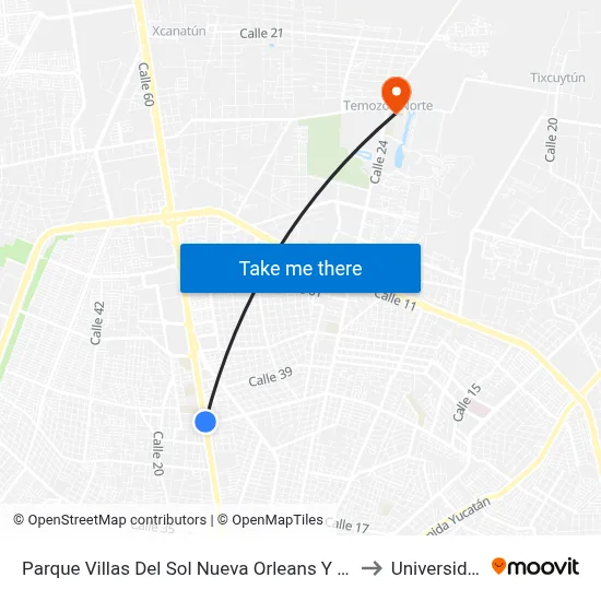 Parque Villas Del Sol Nueva Orleans Y Mérida, Calle 60 Por 9 Y 7a, Vilas Del Sol to Universidad Chapingo map