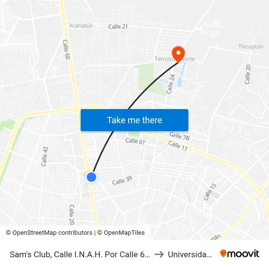 Sam's Club, Calle  I.N.A.H. Por Calle 60 Y Prol. Peseo De Montejo to Universidad Chapingo map