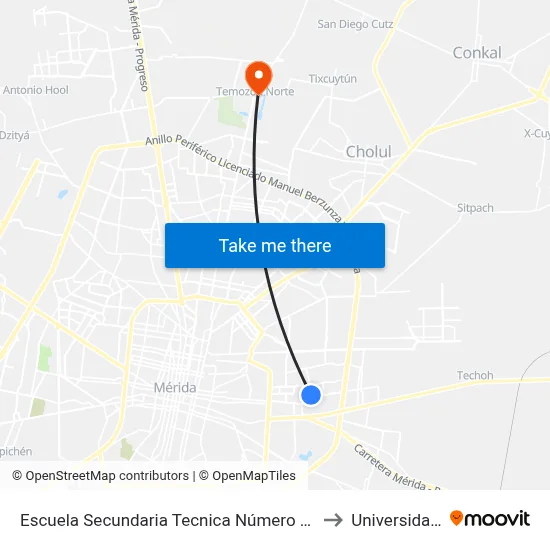 Escuela Secundaria Tecnica Número 20, Calle 46 Por 65 Y 63, Pacabtún to Universidad Chapingo map