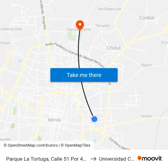 Parque La Tortuga, Calle 51 Por 46 Y 50, Pacabtún to Universidad Chapingo map