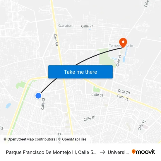 Parque Francisco De Montejo Iii, Calle 52 Por 45 Y 43, Fraccionamiento Francisco De Montejo to Universidad Chapingo map