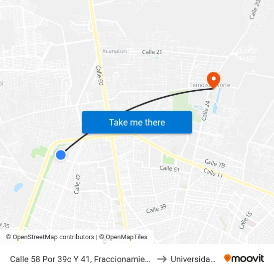 Calle 58 Por 39c Y 41, Fraccionamiento Francisco De Montejo II to Universidad Chapingo map