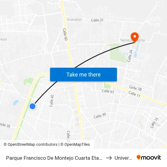 Parque Francisco De Montejo Cuarta Etapa, Calle 58 Por 53g Y 53h, Fraccionamiento Francisco De Montejo II to Universidad Chapingo map