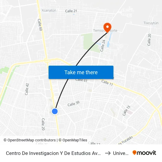 Centro De Investigacion Y De Estudios Avanzados Del Ipn - Unidad Mérida, Calle 60 Por 27 Y 13, Fraccionamiento Cordemex to Universidad Chapingo map
