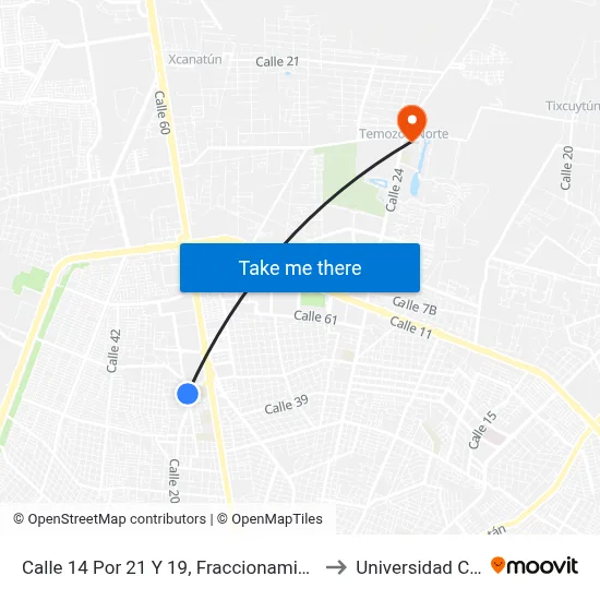 Calle 14 Por 21 Y 19, Fraccionamiento Loma Bonita to Universidad Chapingo map