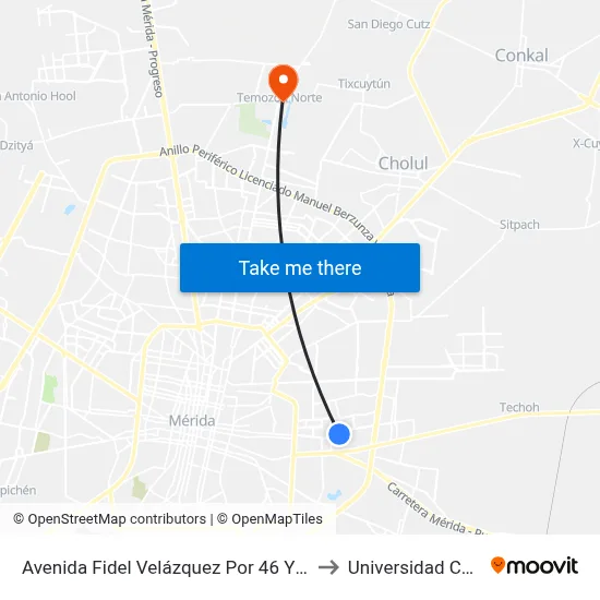Avenida Fidel Velázquez Por 46 Y 71, Pacabtún to Universidad Chapingo map
