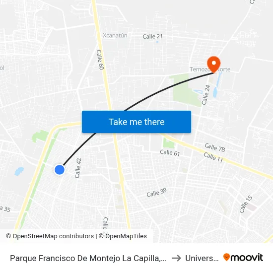Parque Francisco De Montejo La Capilla, Calle 54 Por 53 Y 51, Fraccionamiento Francisco De Montejo to Universidad Chapingo map
