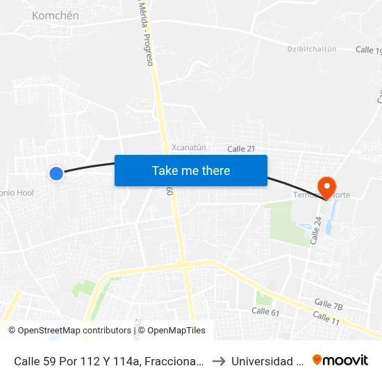 Calle 59 Por 112 Y 114a, Fraccionamiento Las Americas to Universidad Chapingo map