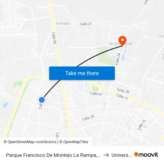 Parque Francisco De Montejo La Rampa, Calle 42 Por 47 Y 47a, Fraccionamiento Francisco De Montejo to Universidad Chapingo map