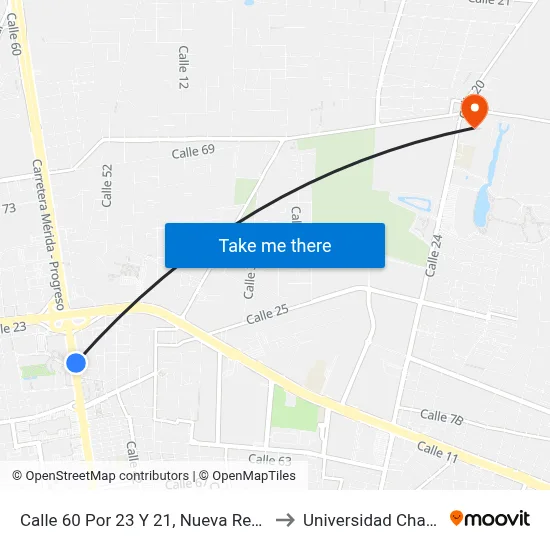 Calle 60 Por 23 Y 21, Nueva Revolución to Universidad Chapingo map