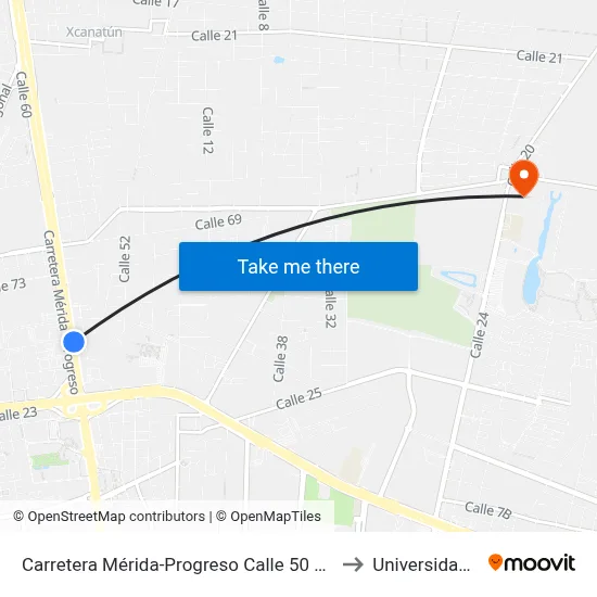Carretera Mérida-Progreso Calle 50 Por 85 Y 81, Temozón Norte to Universidad Chapingo map
