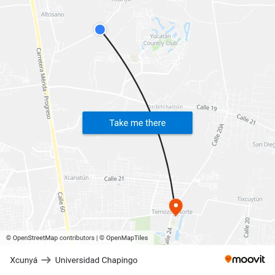 Xcunyá to Universidad Chapingo map