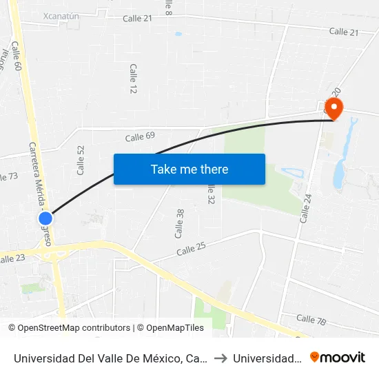 Universidad Del Valle De México, Carretera Progreso-Mérida to Universidad Chapingo map