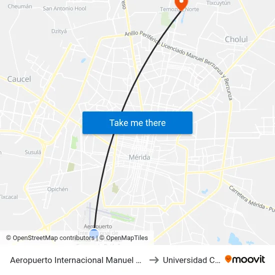 Aeropuerto Internacional Manuel Cresconcio Rejón to Universidad Chapingo map