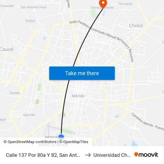 Calle 137 Por 80a Y 82, San Antonio Xluch II to Universidad Chapingo map