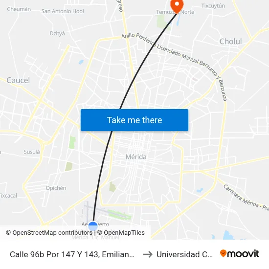 Calle 96b Por 147 Y 143, Emiliano Zapata Sur L. to Universidad Chapingo map