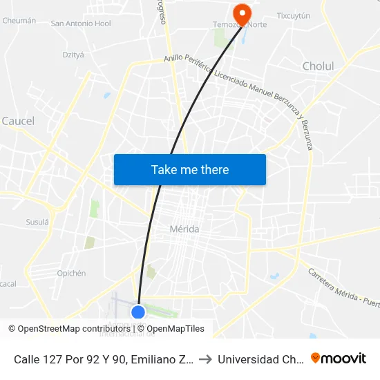 Calle 127 Por 92 Y 90, Emiliano Zapata Sur L. to Universidad Chapingo map