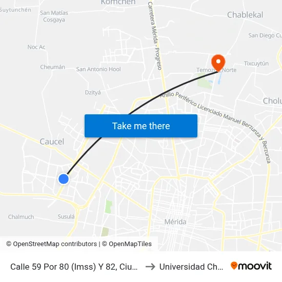 Calle 59 Por 80 (Imss) Y 82, Ciudad Caucel to Universidad Chapingo map