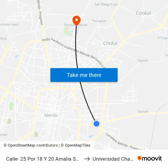 Calle- 25 Por 18 Y 20 Amalia Solorzano to Universidad Chapingo map