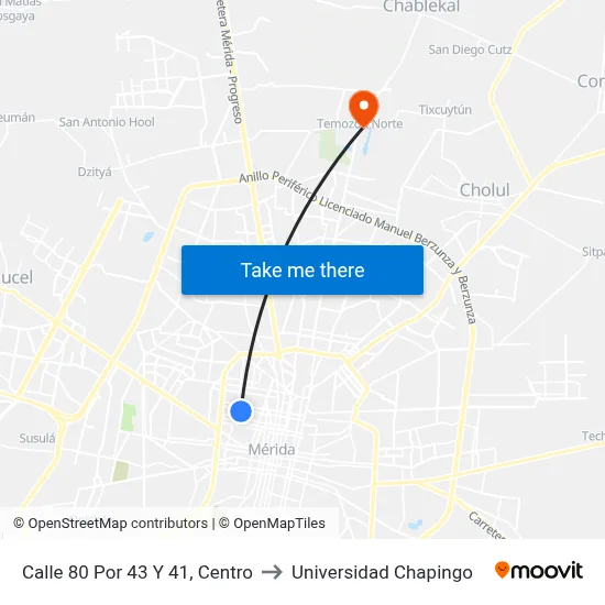 Calle 80 Por 43 Y 41, Centro to Universidad Chapingo map