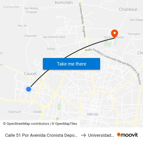 Calle 51 Por Avenida Cronista Deportivo Y 94, Ciudad Caucel to Universidad Chapingo map
