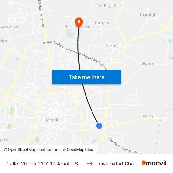 Calle- 20 Por 21 Y 19 Amalia Solorzano to Universidad Chapingo map