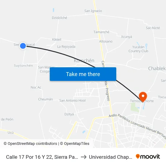 Calle 17 Por 16 Y 22, Sierra Papacal to Universidad Chapingo map