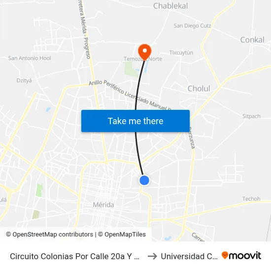 Circuito Colonias Por Calle 20a Y 24, Nueva Alemán to Universidad Chapingo map
