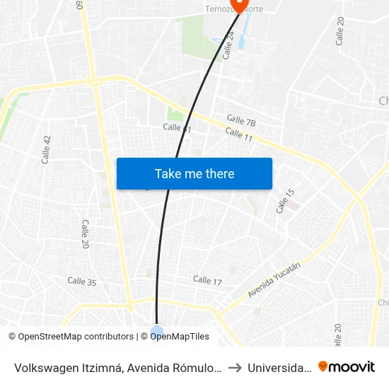 Volkswagen Itzimná, Avenida Rómulo Rozo Por Calle 25a Y 21, Itzimná to Universidad Chapingo map