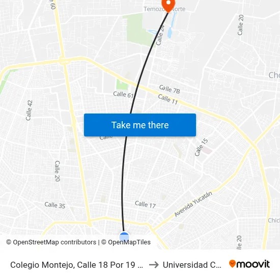 Colegio Montejo, Calle 18 Por 19 Y 17b, Itzimná to Universidad Chapingo map